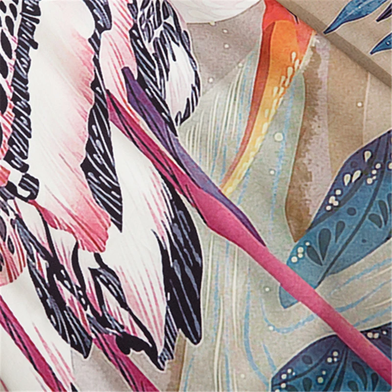 

Japanese Style Women Men Flamingo Print Cardigan Shirt Fashion Traditional Asian Clothing Yukata Haori Obi Blouse Beach Kimono