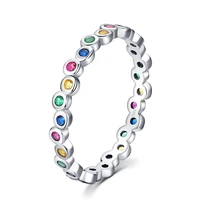 genuine 925 sterling silver rainbow zircon finger rings simple stackable ring fine jewelry for women birthday gifts