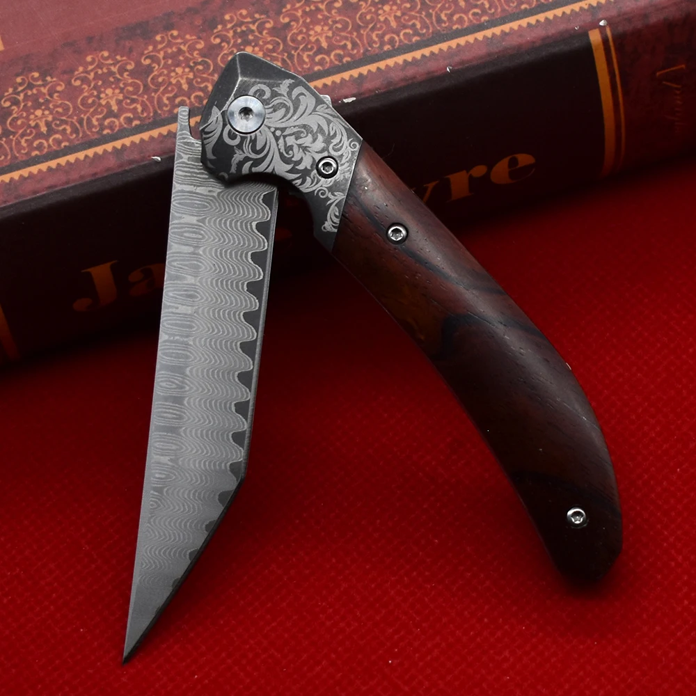 Складной нож из дамасской стали высокопрочный портативный Клинок для выживания