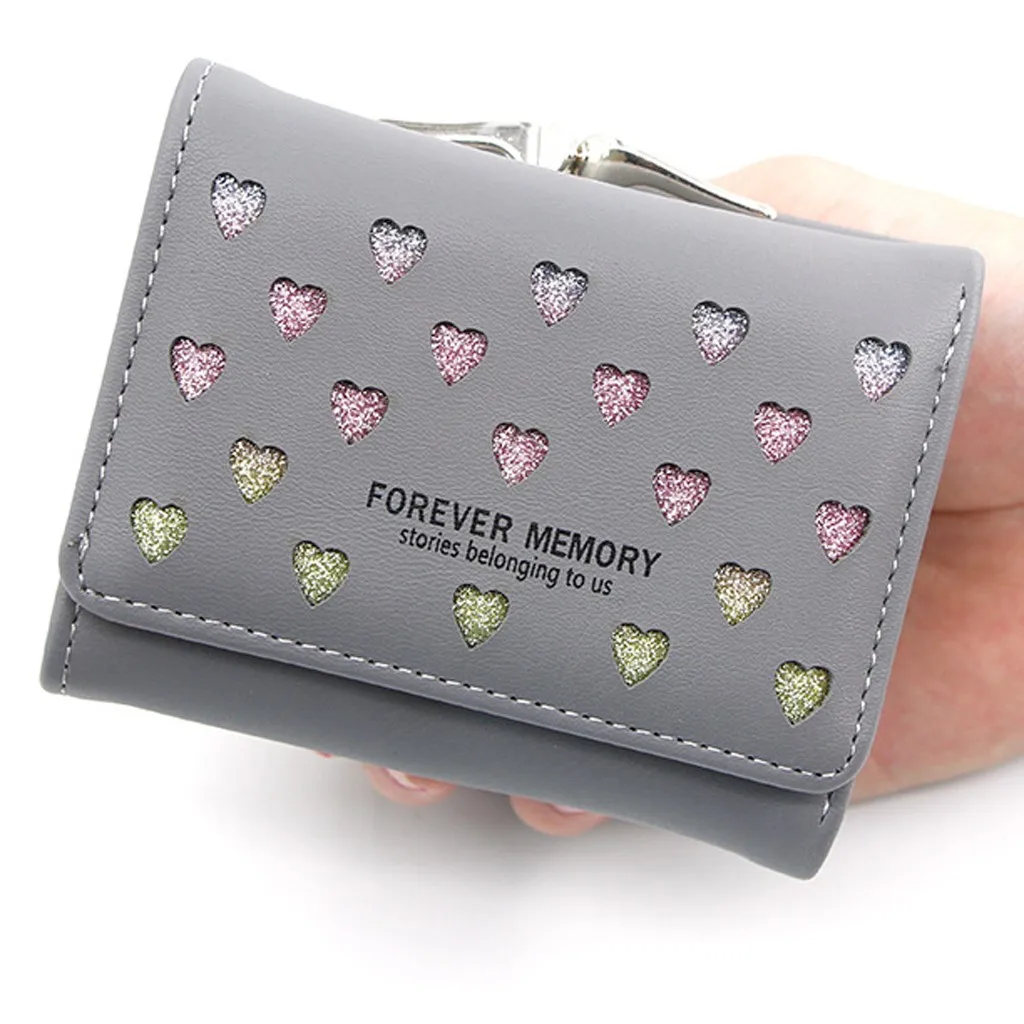 

Aelicy Fashion Women Wallets Ladies Fashion Solid Color Short Heart Pattern Tassel Leather Card Holder Wallet Women Wallet