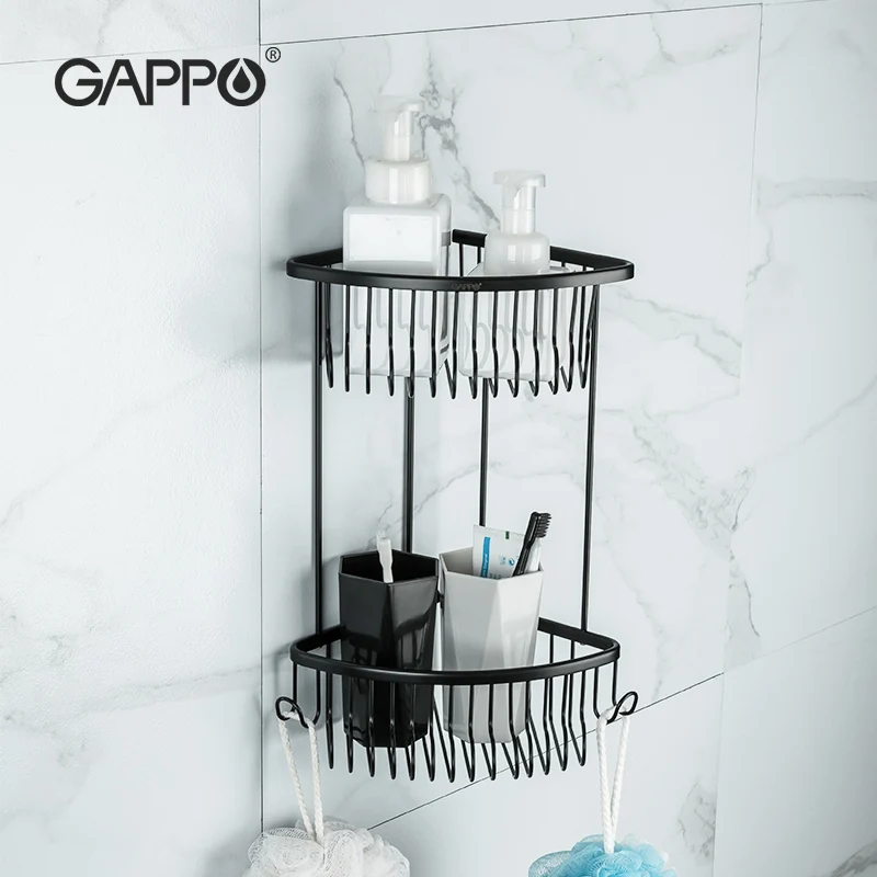 

Gappo Bathroom Hardware Kit Matte Black Storage Shelves Wall Mounted Hooks Shelf
