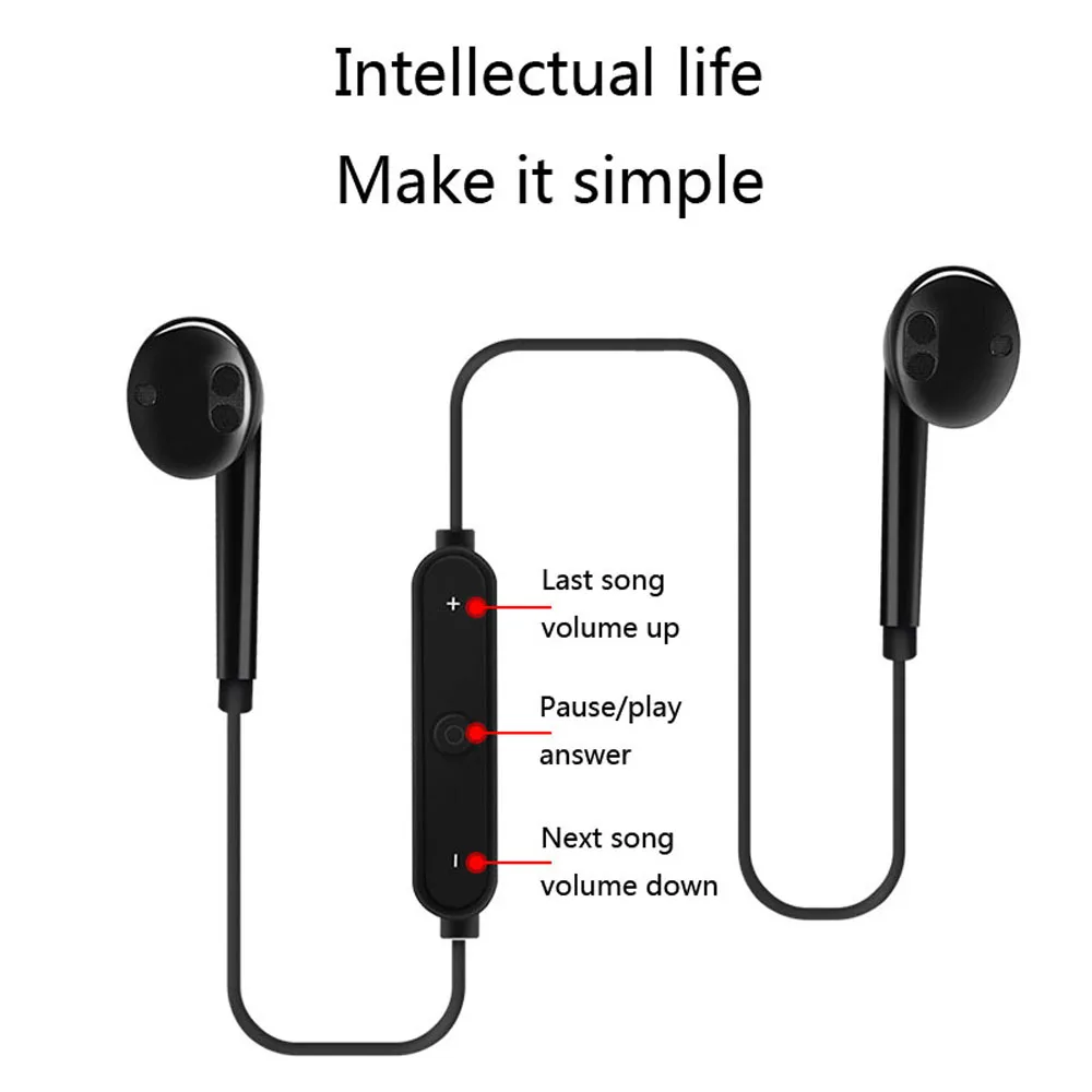 S6 Шейным Беспроводной Bluetooth наушники Спорт гарнитура с микрофоном для iPhone 7 8 X samsung huawei android