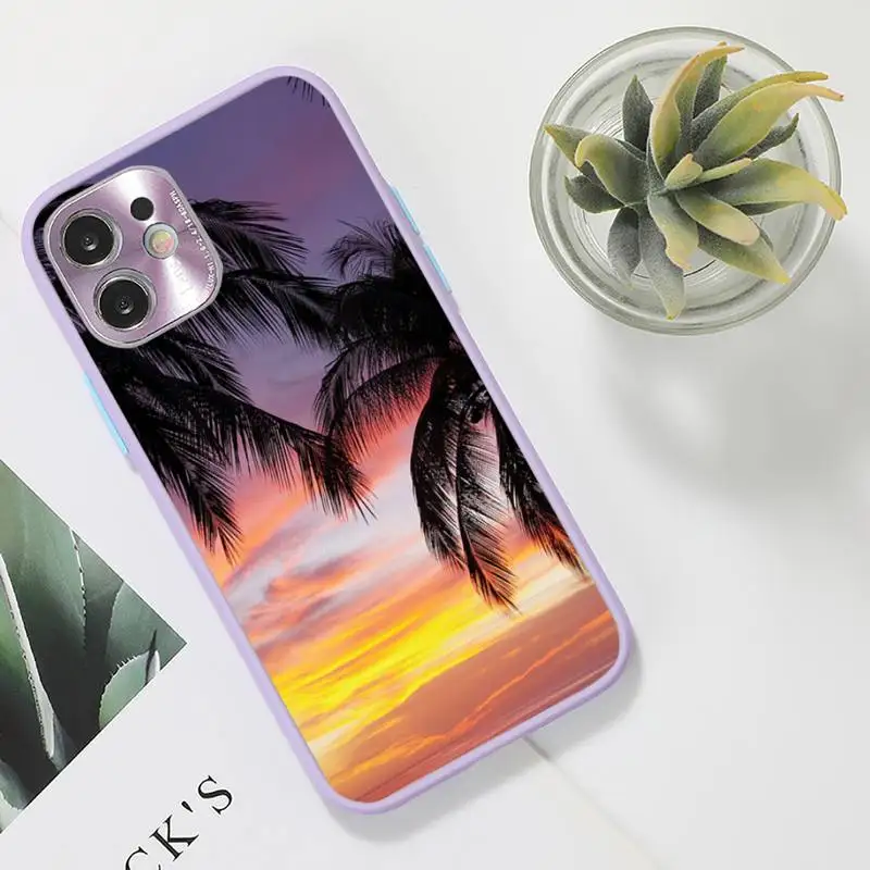 

Palm Tree Phone Case For iPhone 12 11 Mini Pro XR XS Max 7 8 Plus X Matte transparent Purple Back Cover