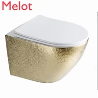 small size Ceramic rimless gold color wall hung toilet bathroom toilet seat gold design