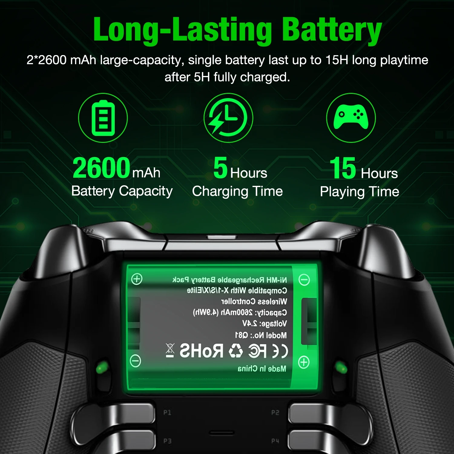 2 x2600mAh Батарея пакет для Xbox One / S/Xbox X/Xbox Elite Беспроводной контроллеры геймпады +