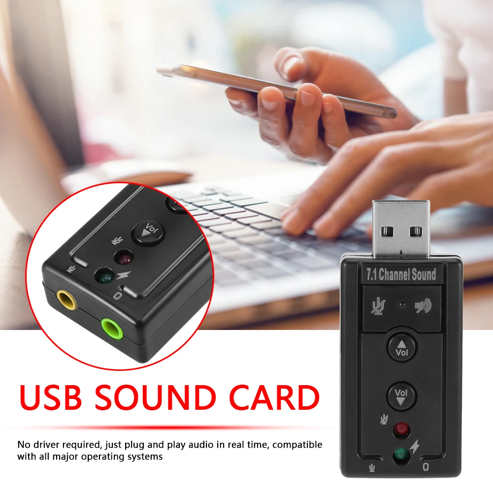 

Внешняя звуковая карта USB7.1 для настольного ПК, гарнитура для ноутбука, микрофон, внешняя звуковая карта, адаптер Plug And Play, портативный