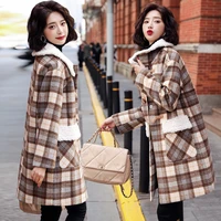 winter clothing new elegant temperament coat coat plus cotton thickened warm check coat
