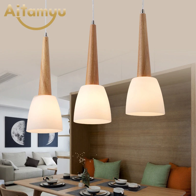 Деревянные подвесные светильники стеклянный абажур декоративная лампа для дома