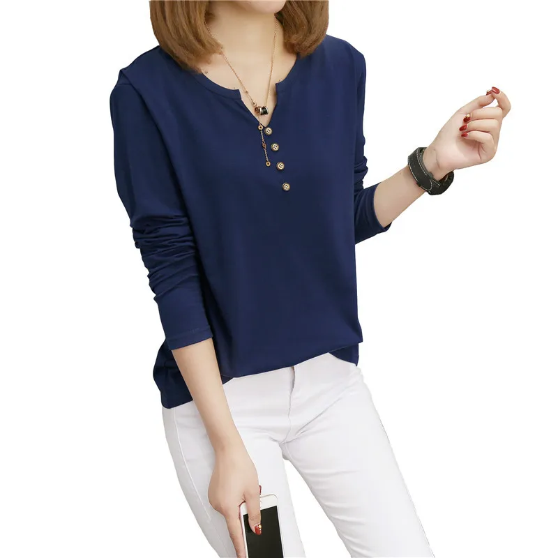 GEJIAN/2019 Новая женская блузка Осенняя Повседневная хлопковая блуза с v-образным