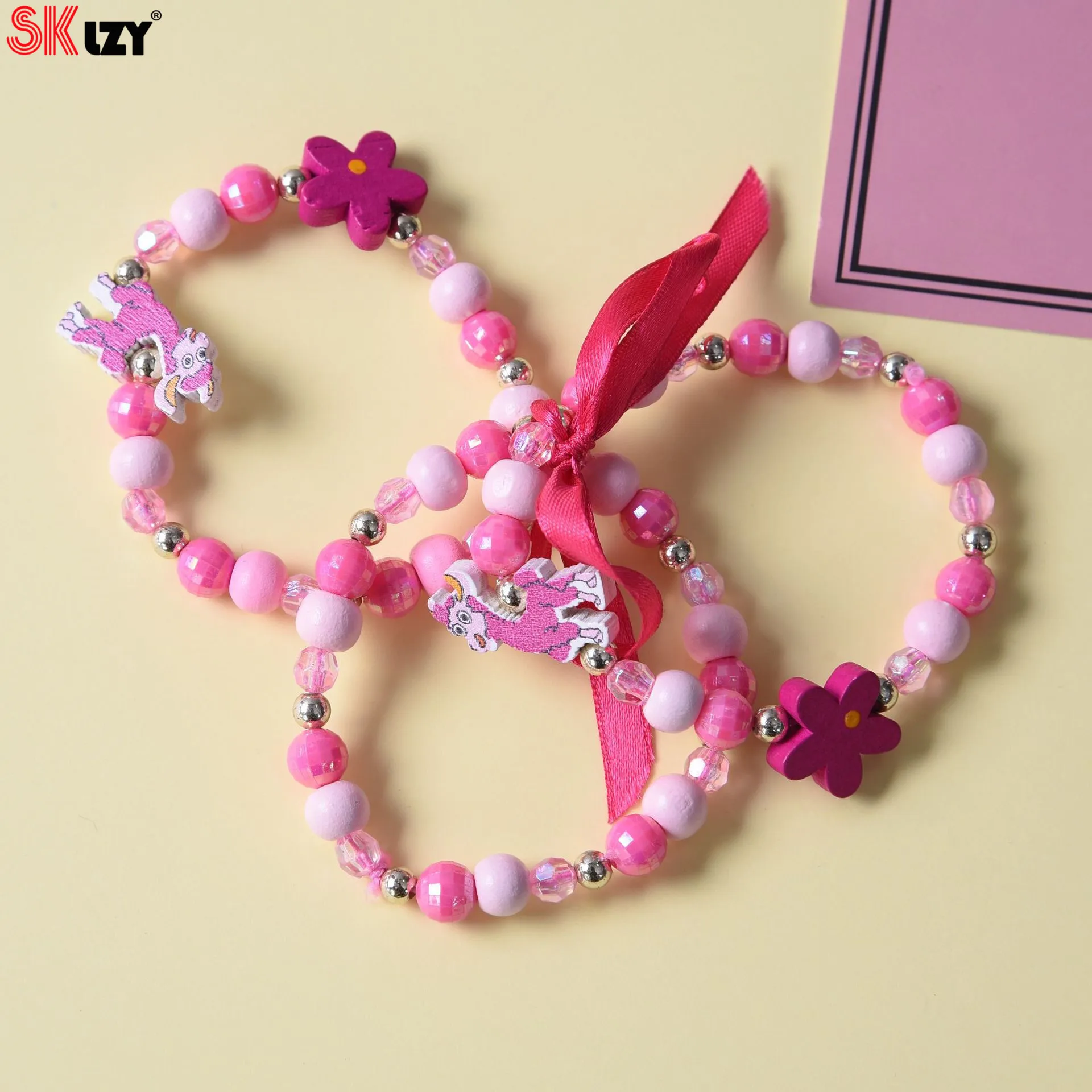 Красочные цветы милые Мультяшные животные деревянные бусины детский браслет