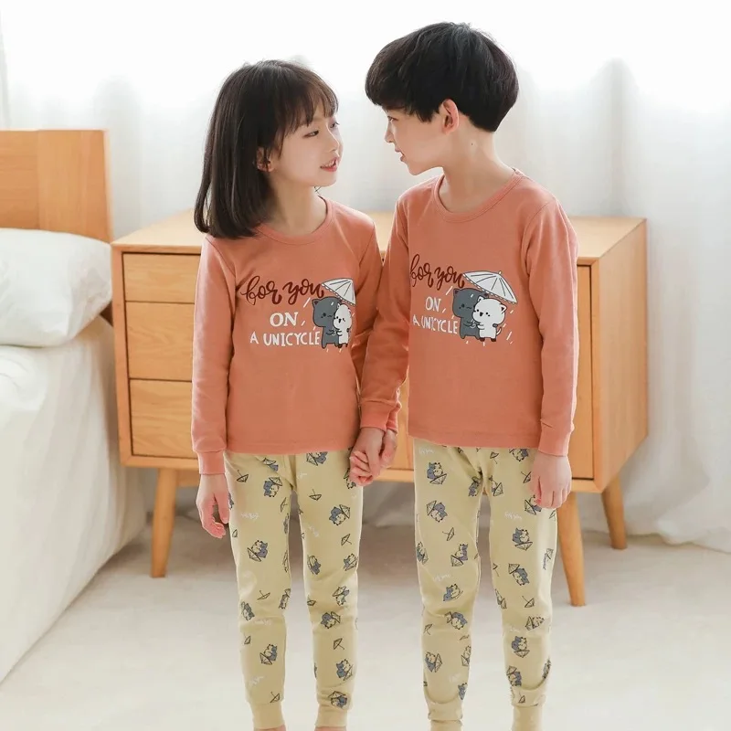 Осенне зимняя одежда для сна малышей Детские пижамные комплекты мальчиков и