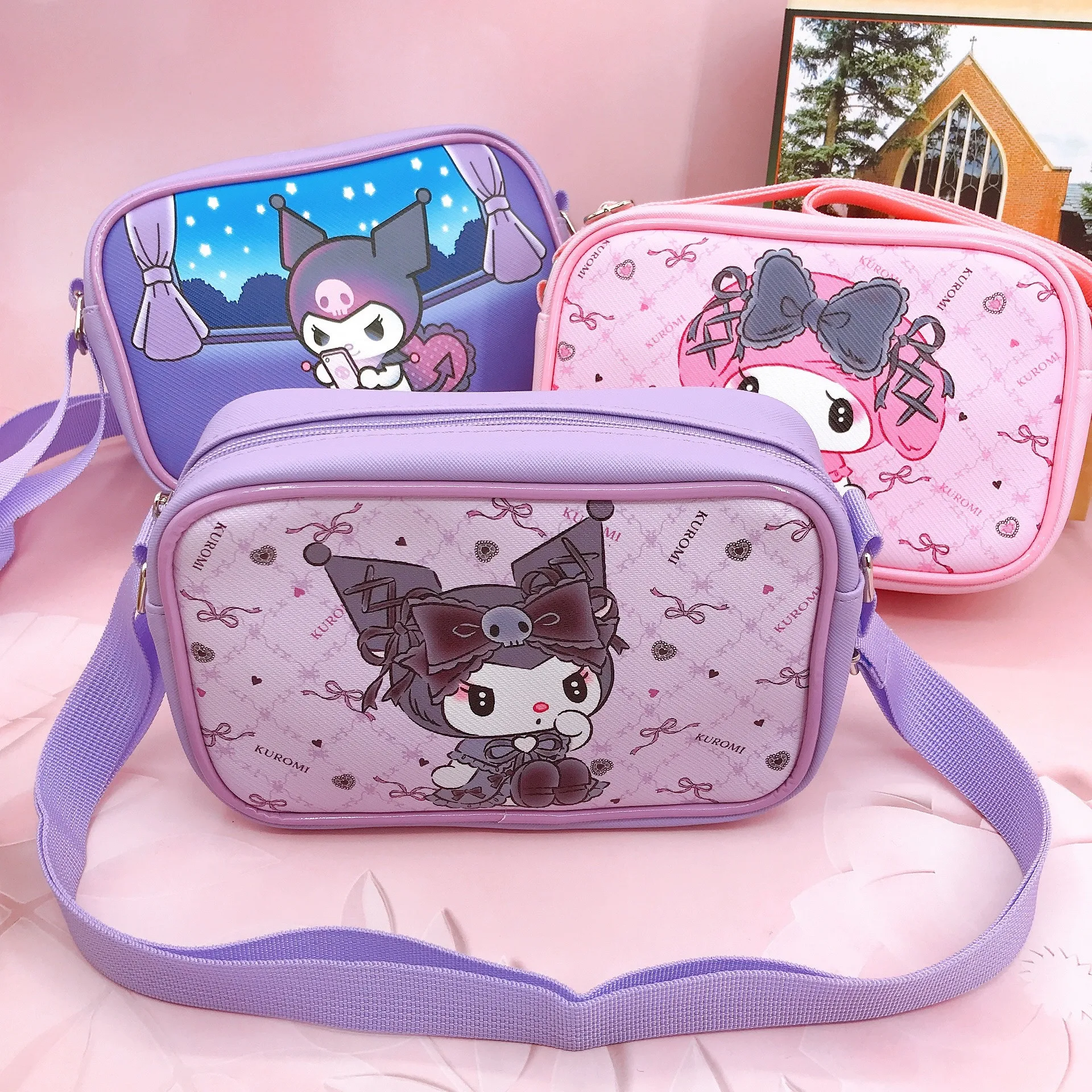 

New PU messenger bag melody Japanese Kawaii shoulder bag outing storage bag kuromi waterproof square bag kid gift gift for girls