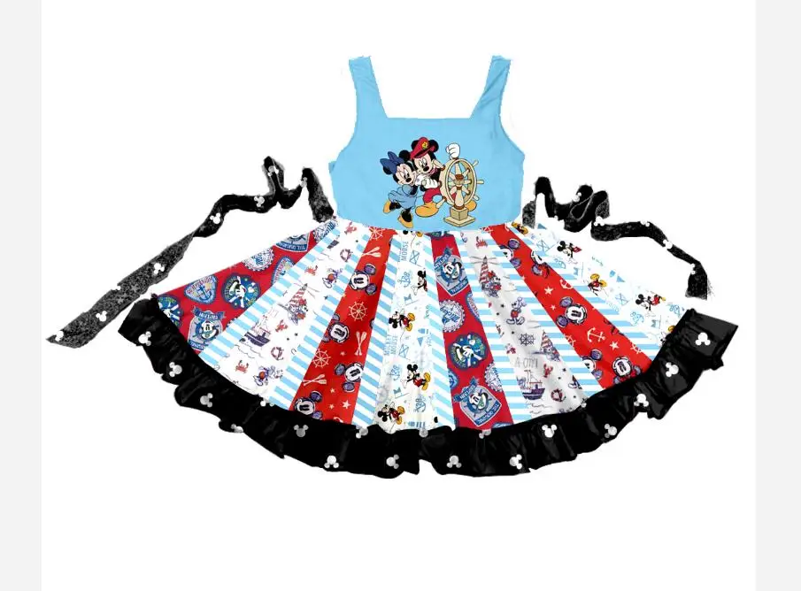 Summer Hot sale Cute Mickey Over sized Dress Girl Large Skirt Blue Position Print twirl | Детская одежда и обувь
