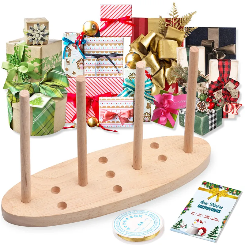 

Bow Maker for Ribbon Wreaths,Multipurpose Round Wooden Bow Making Tool with Bowdabra Bow Wire for Ribbon Crafts