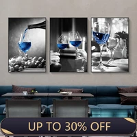 blue wine glass canvas painting art poster modern wall picture bar restaurant kitchen wall decoration dinning living room decor
