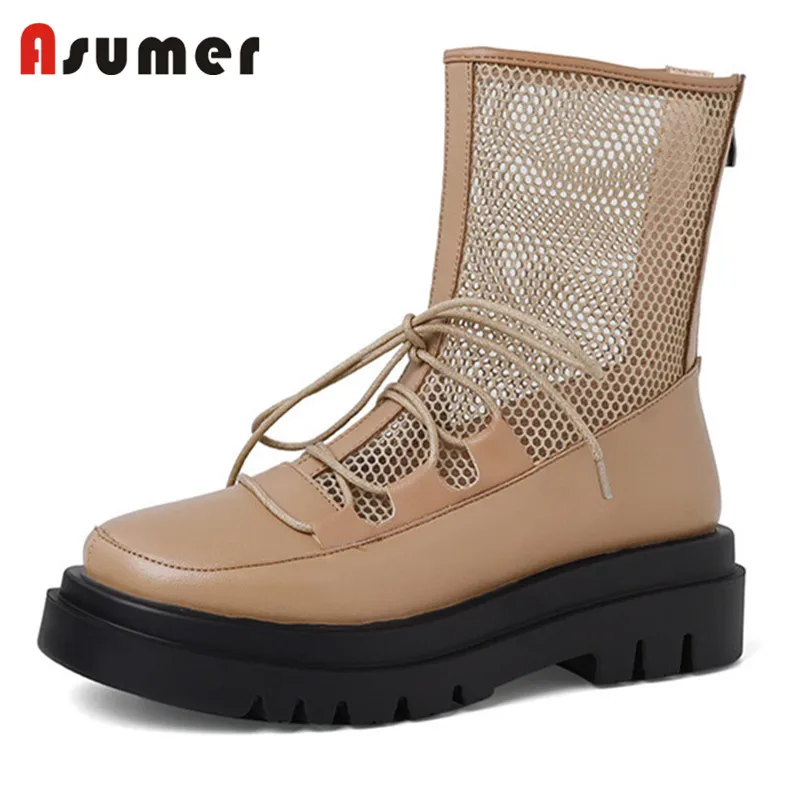 

Женские ботильоны на плоской платформе Asumer, из натуральной кожи и сетчатой ткани, с перекрестной шнуровкой и молнией, большие размеры до 43, л...