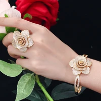 trendy clamper bloom cz bangle ring set bsya0077 jewelry women bling charm elegant bracelet party gold silver plated