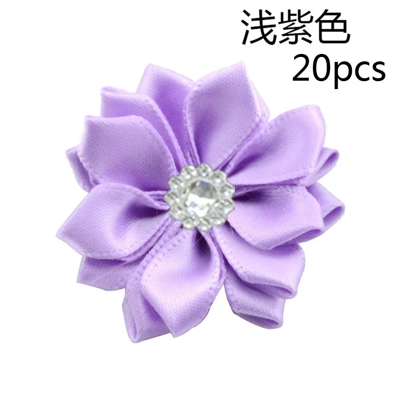 Light Purple 20 шт розовые/белые маленькие атласные Стразы ручной работы, тканевые цветы для рукоделия, свадебной вечеринки, Аппликации, аксессуары для одежды - Цвет: Light Purple