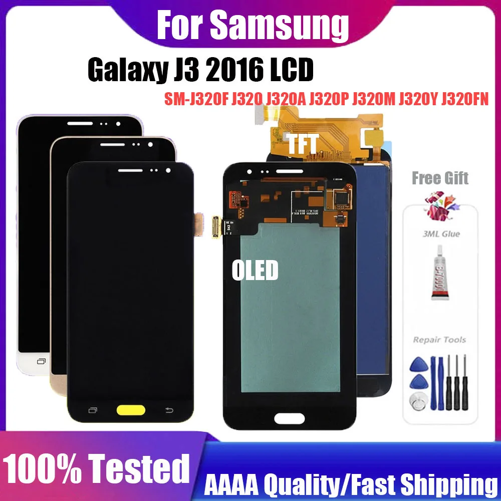 Регулируемый OLED ЖК-дисплей для Samsung Galaxy J3 2016 дисплей с рамкой 5 0 дюйма SM-J320F J320 J320A