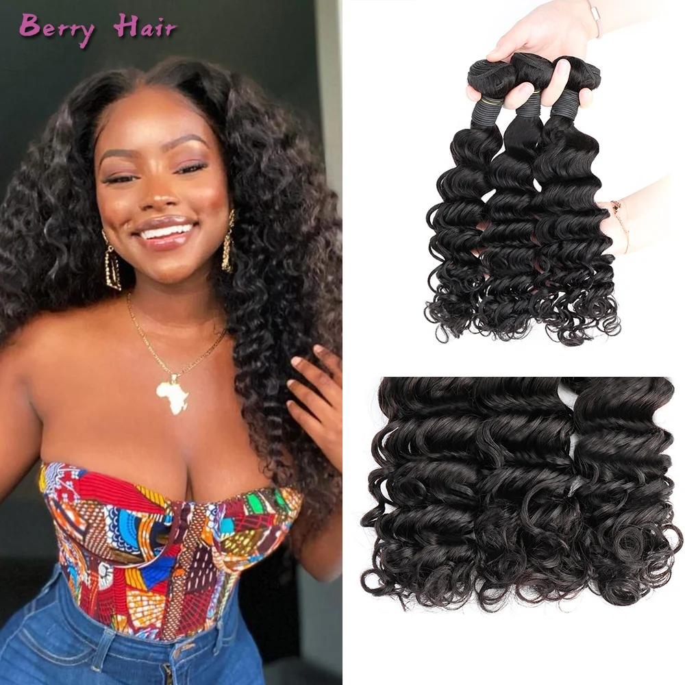 

Berry Hair Wholesale 3 IN 1 Packet Hair Deep Wave Mid Length On Sale 3 Bundles 100% Human Hair Packet