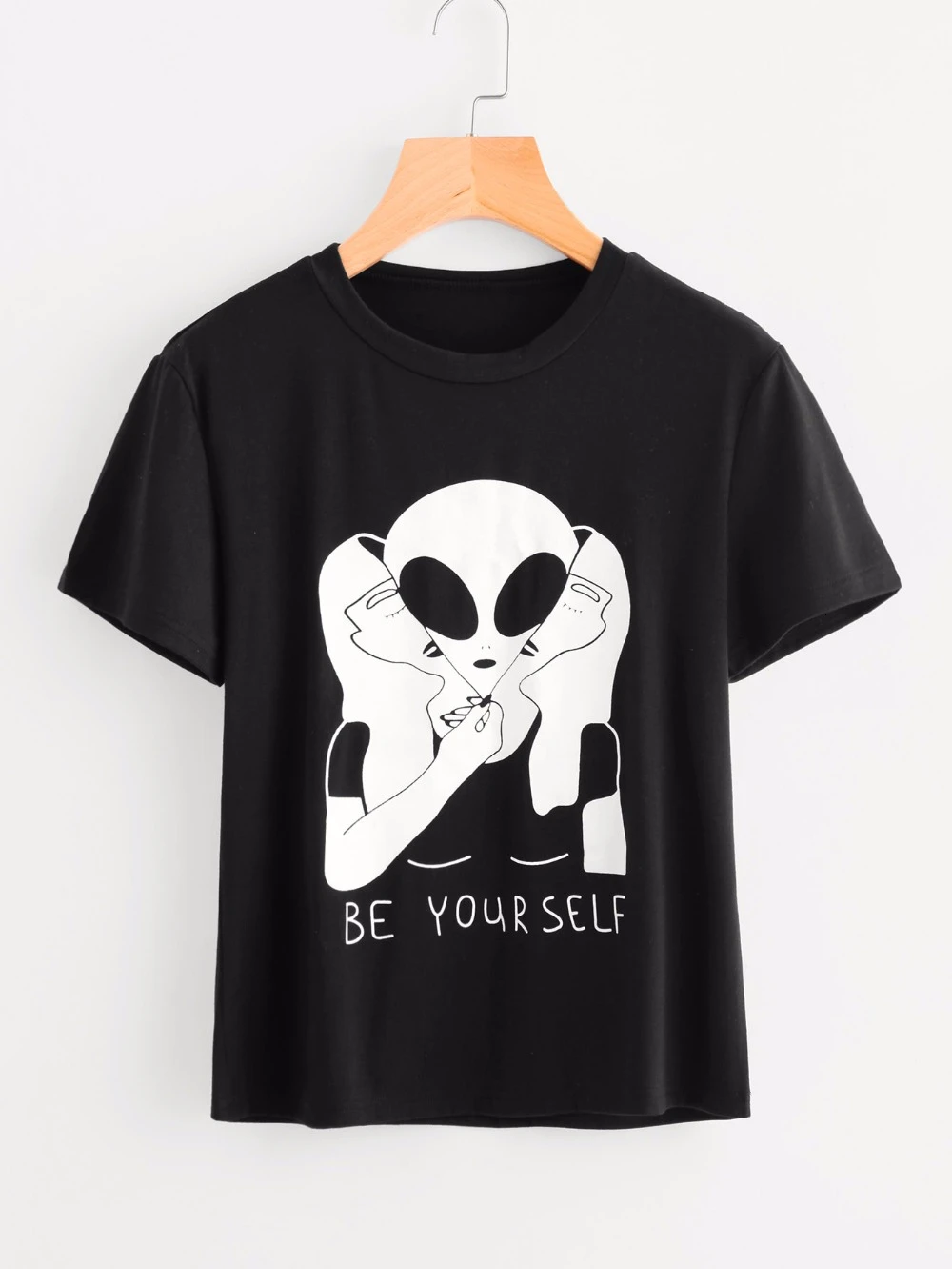 Женская футболка с рисунком BE YOUR SELF забавная в японском стиле Харадзюку топы со