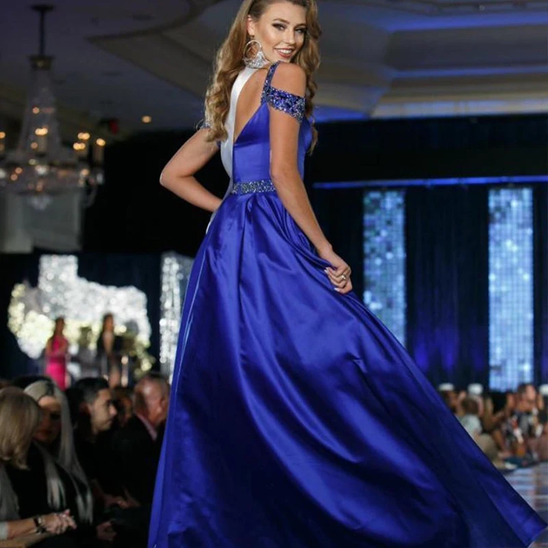 Элегантные вечерние платья до пола Королевского синего цвета трапециевидные с