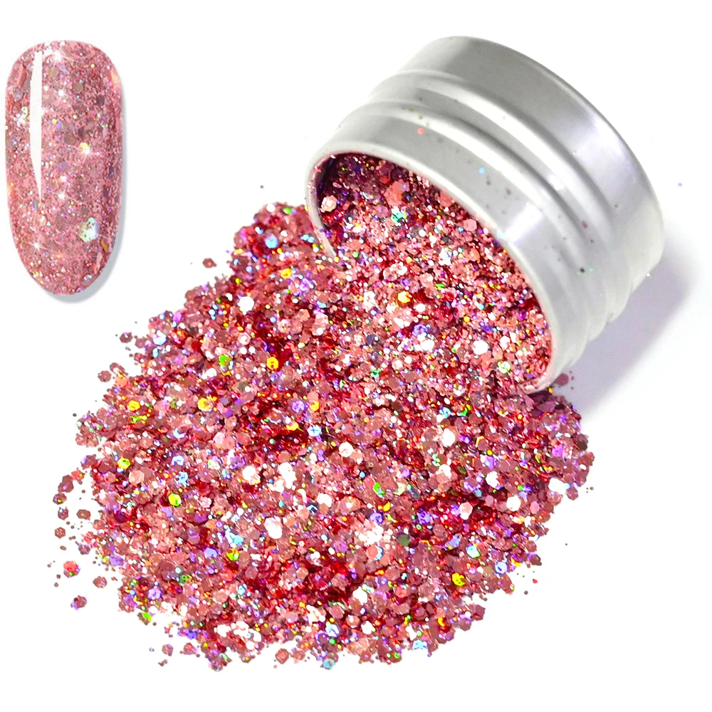 

1g Holographic Nail Powder Laser Gold Blue Pink Glitter Chrome Nail Powder DIP Shimmer Gel Polish Flakes for Manicure Pigment