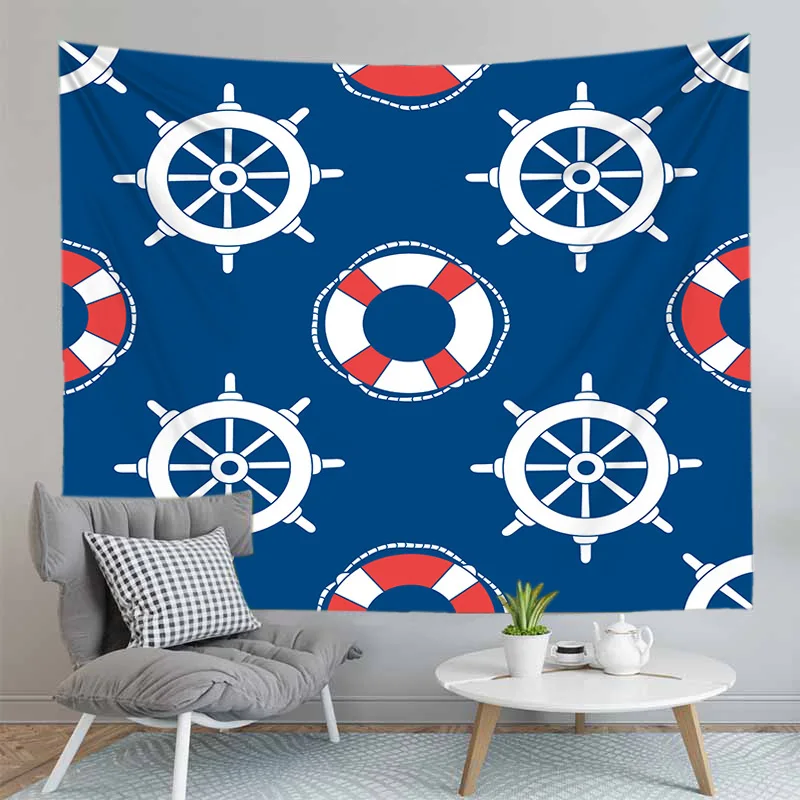 Изготовленная на заказ Голубая гобелены настенный гобелен скатерть с морской