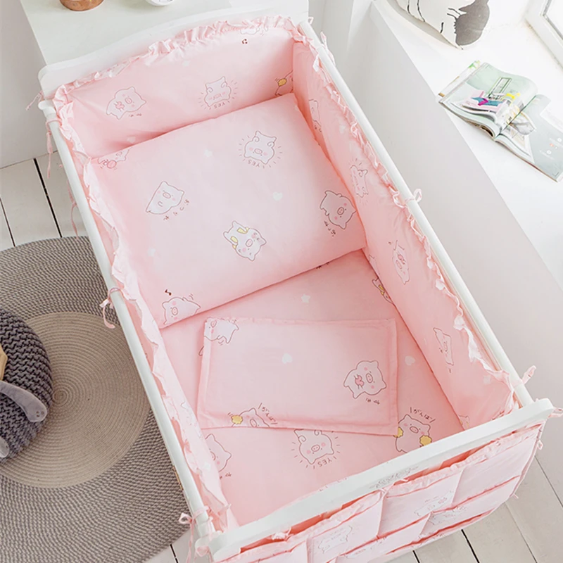 Детский комплект постельного белья хлопковый розовый моющийся бампер