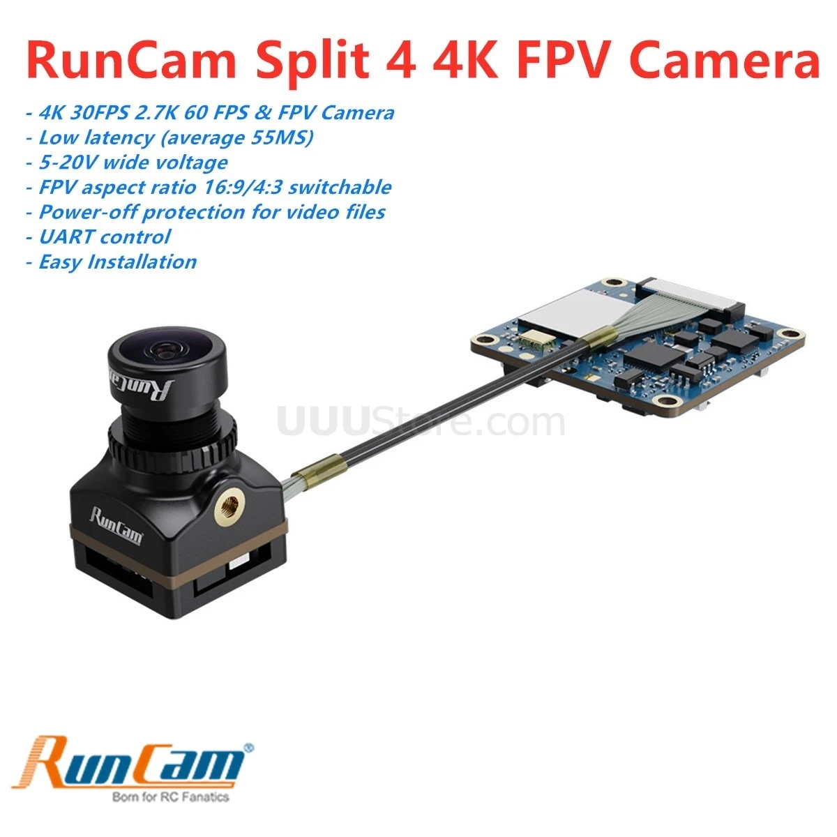 

Runcam Split 4 4K FPV Camera 30FPS 2.7K 60FPS wide voltage16:9/4:3 NTSC/PAL switchable UART control RC Racing Drone