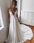 Летнее простое белое свадебное платье А-силуэта в стиле бохо для невесты, Пляжное Платье с V-образным вырезом, шифоновые Свадебные платья для невесты, свадебное платье
