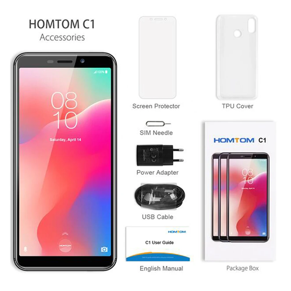 HOMTOM C1 1 ГБ ОЗУ 16 Гб ПЗУ четырехъядерный мобильный телефон 5 дюйма 18:9 полный дисплей