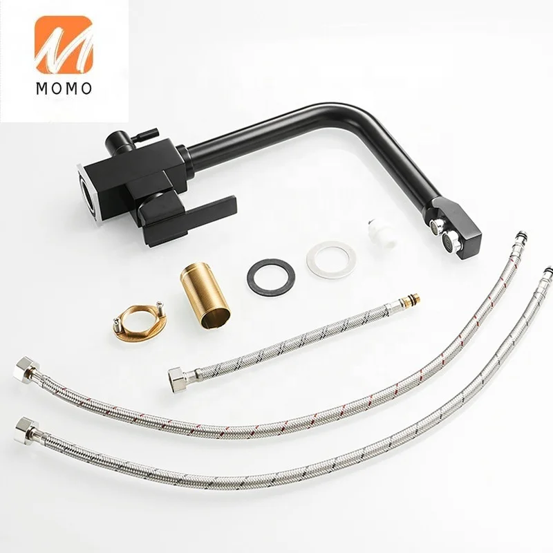 

Matte black drinking water tap water filter system sink faucet, 3 way dual handle brass kitchen faucet for water purifier