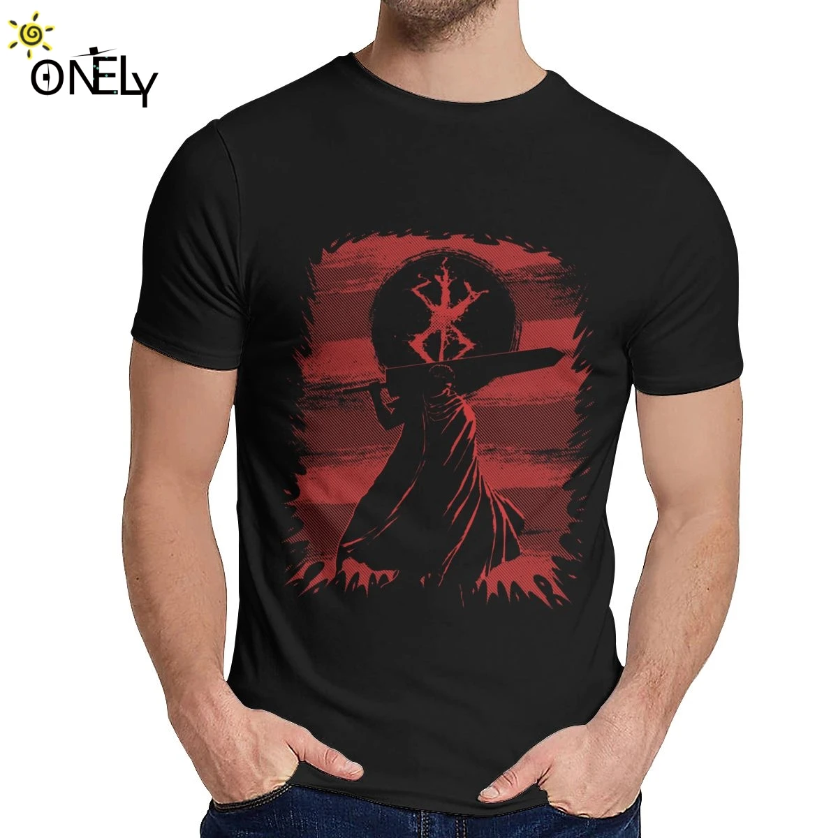 

Отличная Черная Мужская футболка Berserk с изображением меча, уникальный дизайн, красивая модная футболка с круглым вырезом