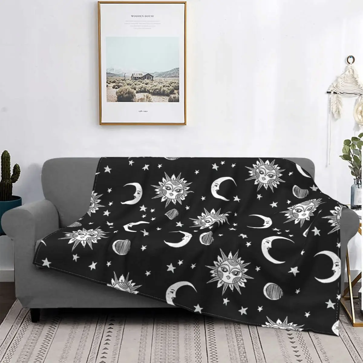 Linocut-Manta de sol en blanco y negro colcha cama a cuadros funda playa manta verano | Дом и сад