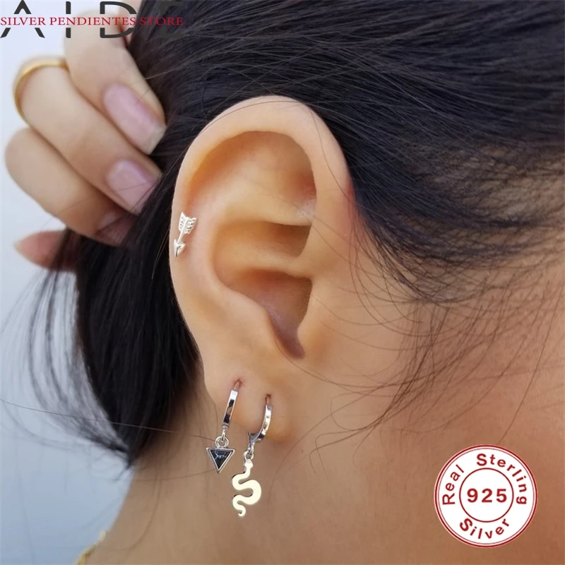 

AIDE S925 Sterling Silver Earrings For Women Girl Animal Snake Shape Silver Earrings Temperament Simple Hoops Earring Brincos