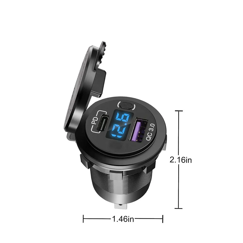 

Useful QC3.0+PD USB Car Charger Socket W/ LED Voltmeter 1.13 In Car Charger Socket