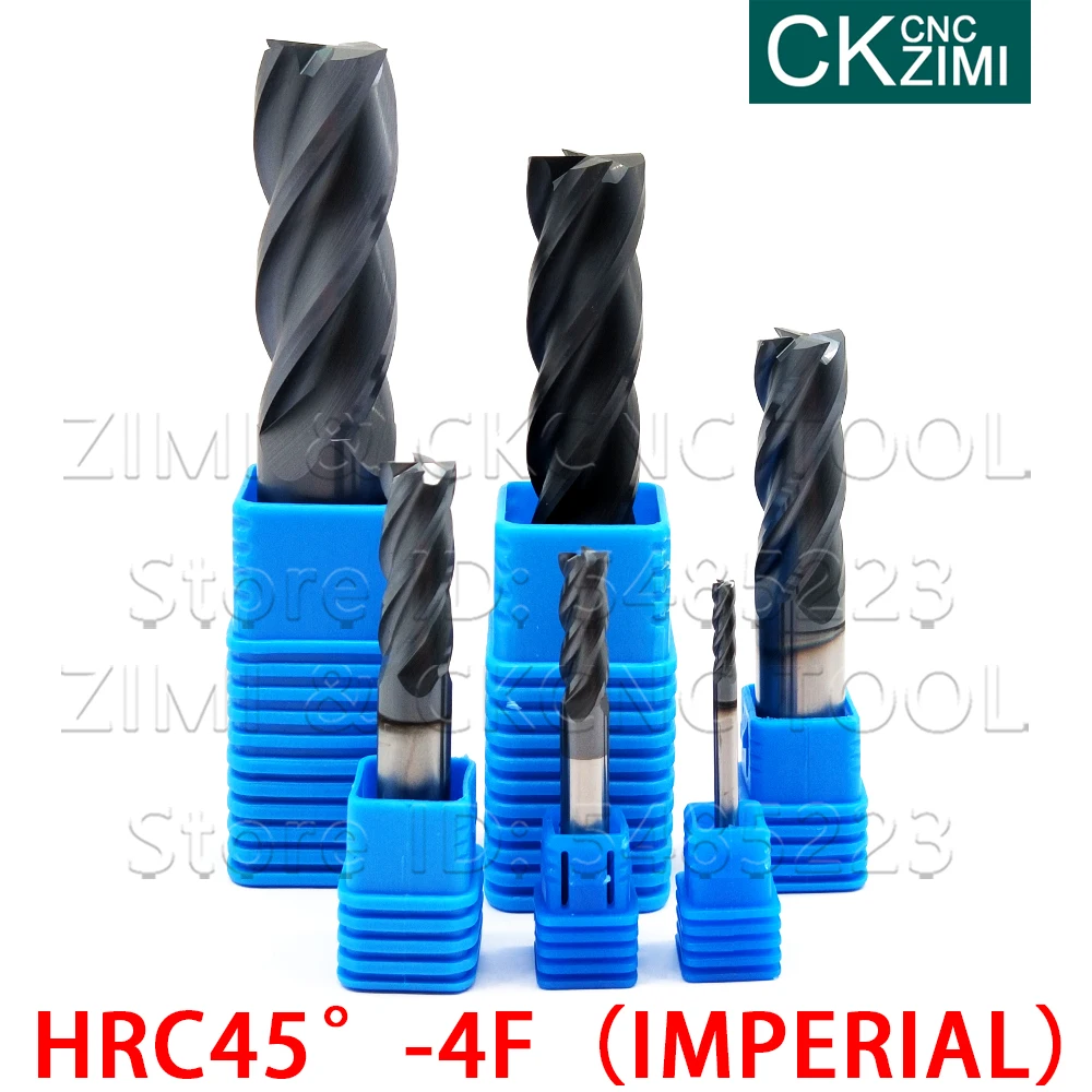 1PCS HRC45 degree 4 Flute End Mill 50-100mm 1/8 1/4 3/8 1/2 5/8 3/4 Inch tungsten steel end mill high quality HSS cutting tools |