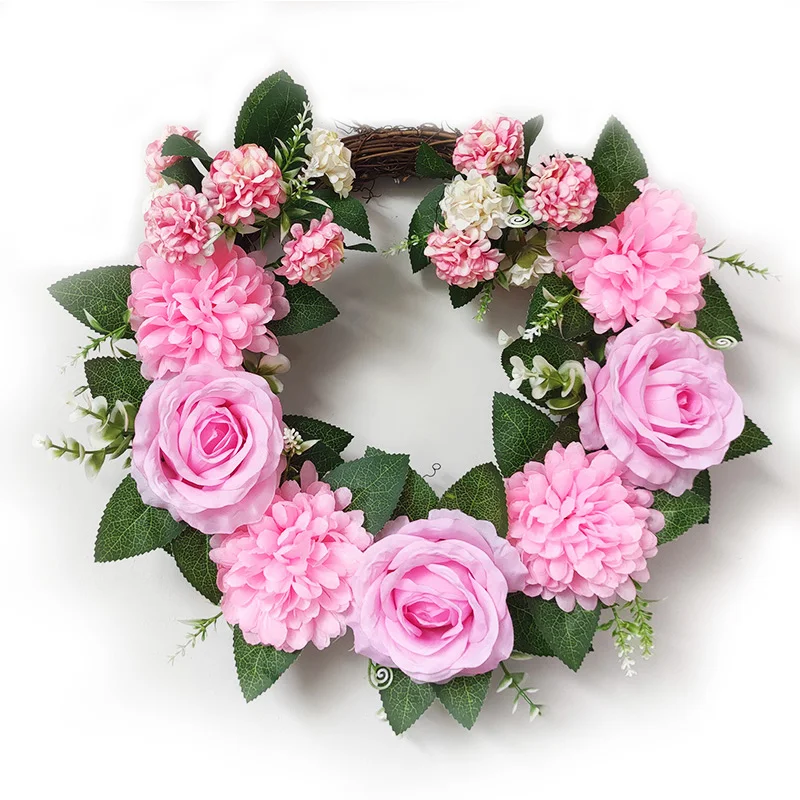 

Pink Flower Wreath Artificial Flower Wreath Garland for Wedding Decoration Home Wall Hanging Front Door Decoration