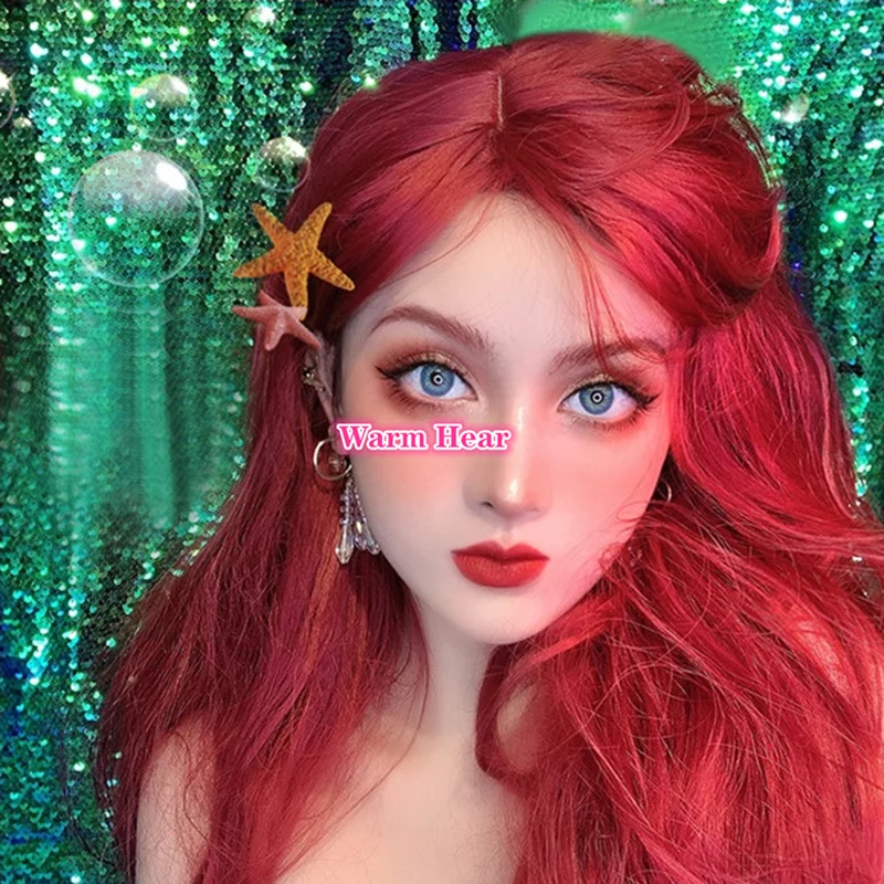 

Film Movie Aquaman Mera Cosplay Wig 80cm Red Long Curly Wavy Heat Resistant Synthetic Hair Women Party Wigs + a wig cap