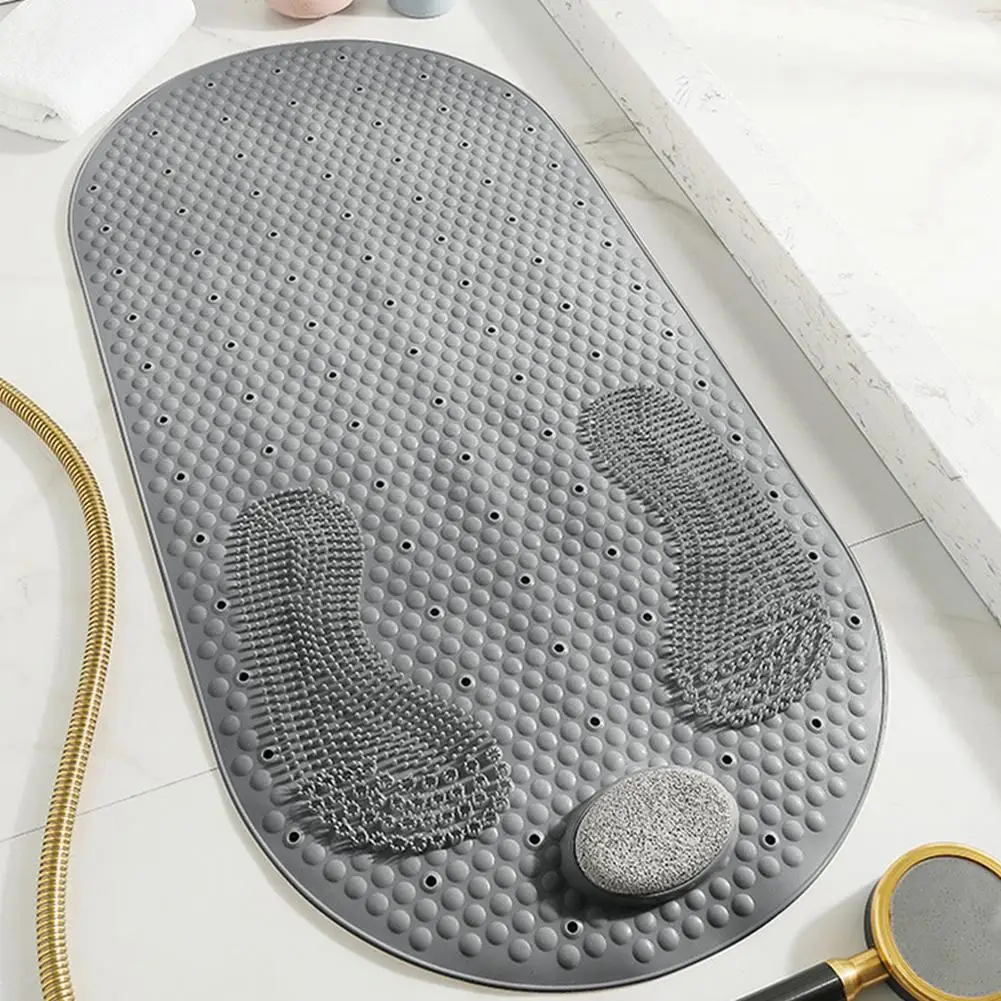 Bath Tub Shower Mat Foot Scrubber With Natural Pumice Stone Oval Bathtub Antislip Suction Cups And Drain H | Дом и сад
