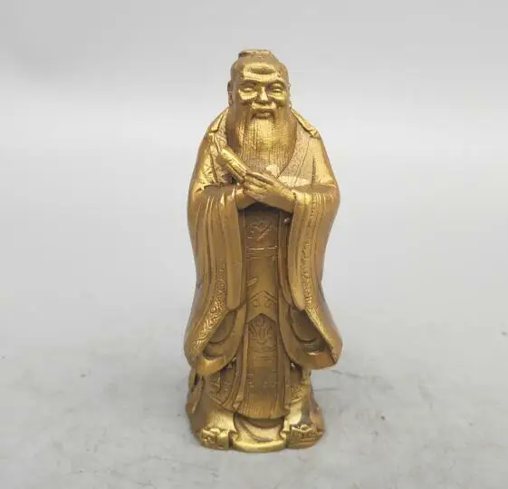 

China Seiko Carving Pure Brass Confucius Small Statue Ornaments