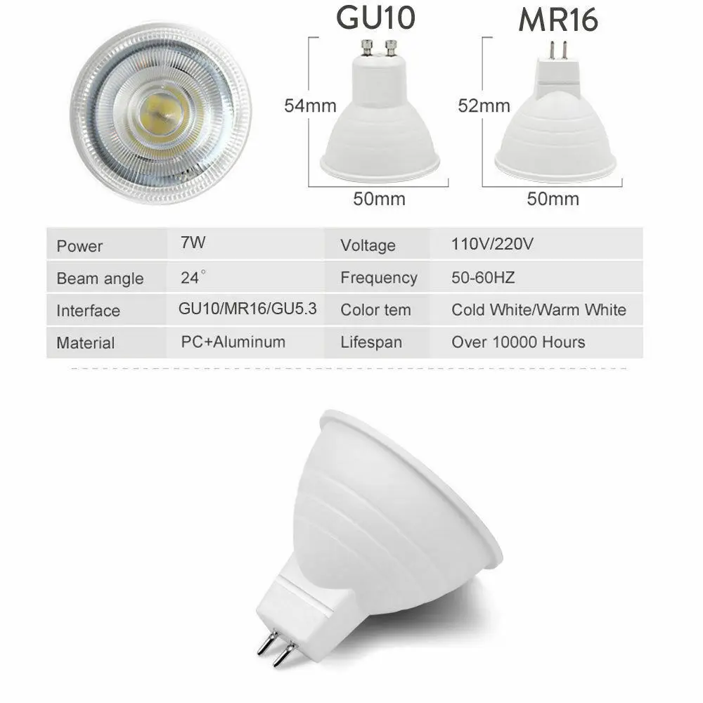 Приглушаемая Светодиодная лампа GU10 220 В MR16 GU5.3 COB 30 градусов | Освещение
