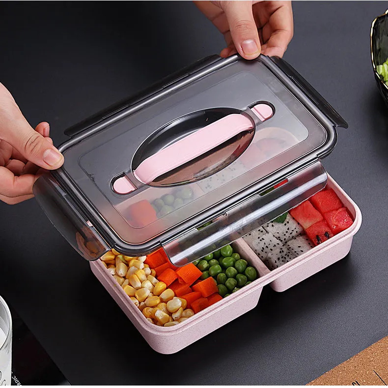 VandHome, японский детский Ланч-бокс, микроволновая печь, Bento box с отделениями, портативный, пшеничная солома, Bento, Ланч-бокс, контейнер для еды