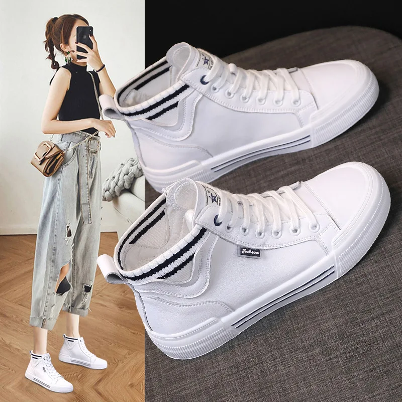 

High quality leather shoes for women sports and leisure shoes fashion autumn Comfortable flat white shoes