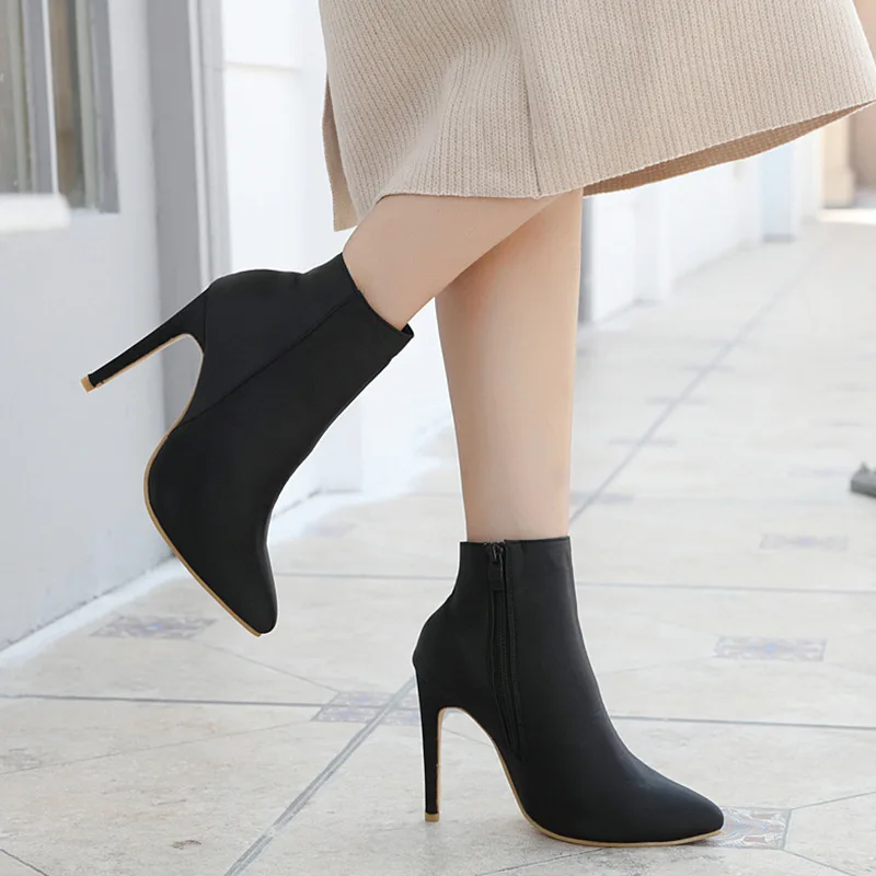 Обувь из PU искусственной кожи женские ботинки ботильоны флиса на тонком каблуке