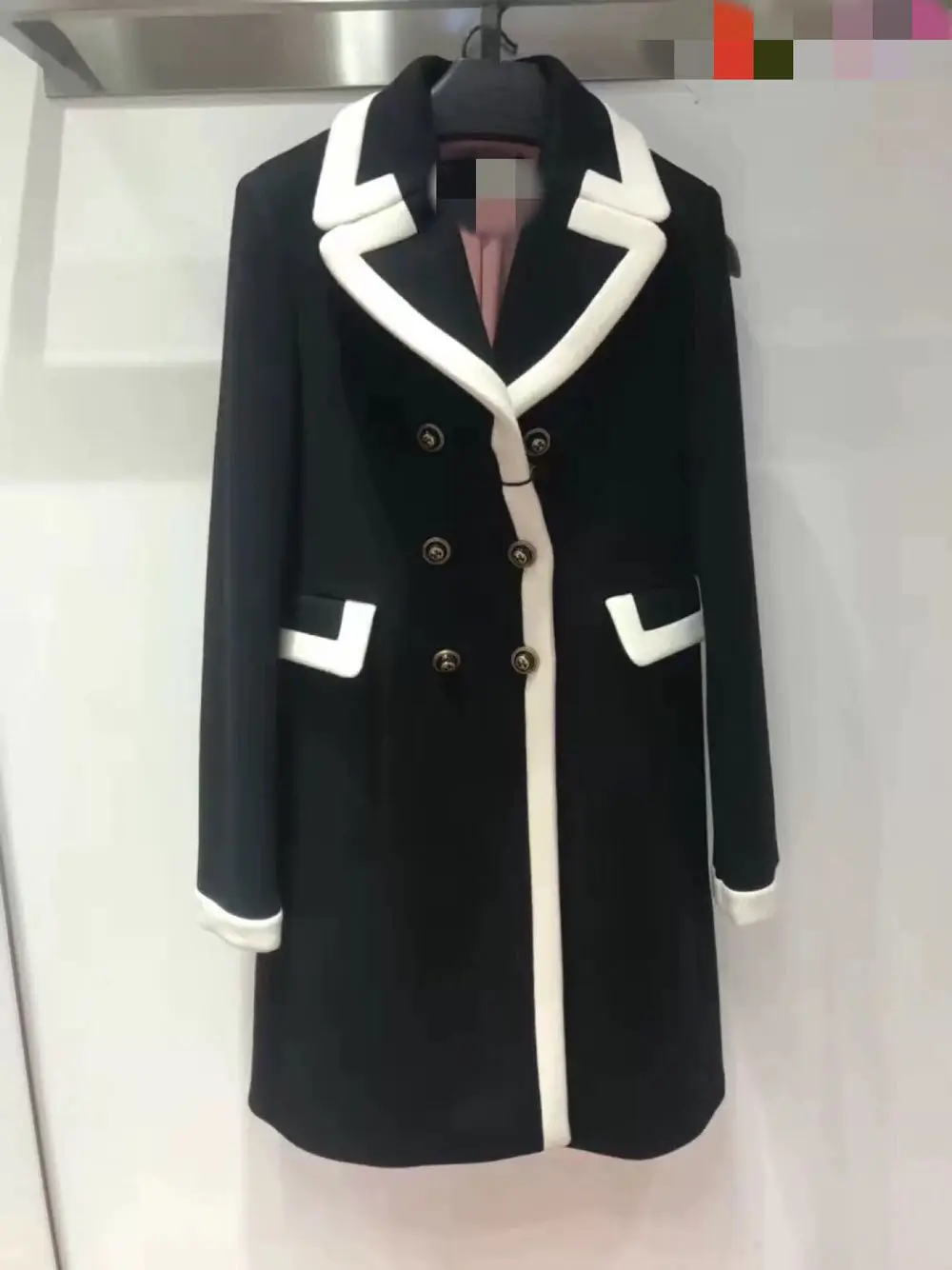 

New long coat coat in black and white color matching wool coat can customized big size