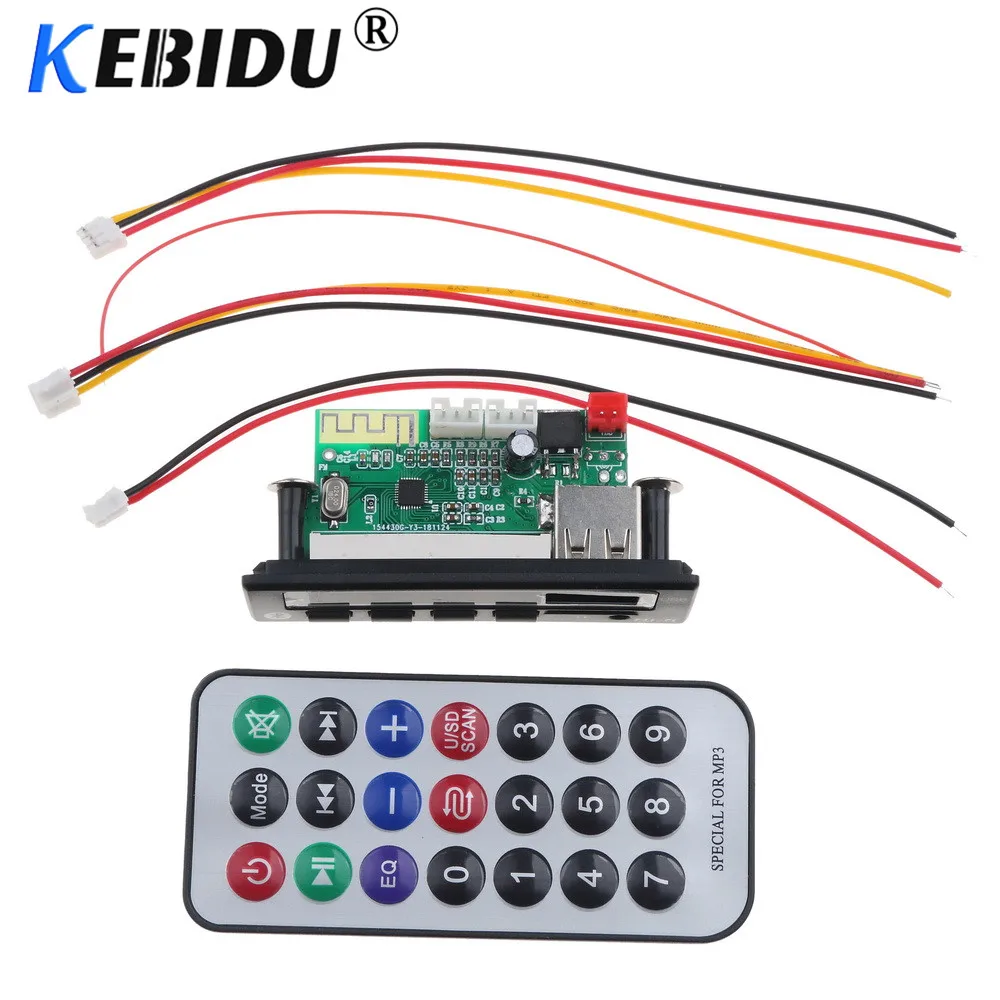 Kebidu 5V 12V Bluetooth 5,0 MP3 Плата декодера WMA, WAV, Беспроводной аудиомодуль Цвет Экран USB TF FM радио для автомобиля набор аксессуаров