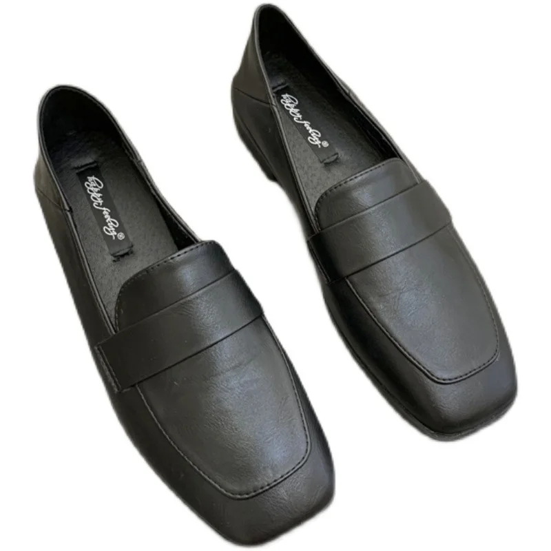 

2021 New Brown penny loafers for women slip on mules square toe casual flats shoes work shoes outdoor walking footwear