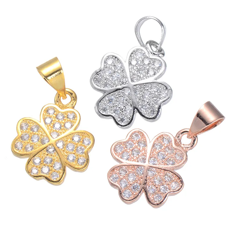

Lucky grass heart petal micro inlaid zircon drill pendant DIY copper jewelry accessories necklace pendant